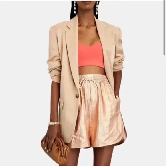 NEW A.L.C. Metallic Linen Shorts Rosegold size Small - Picture 2 of 11